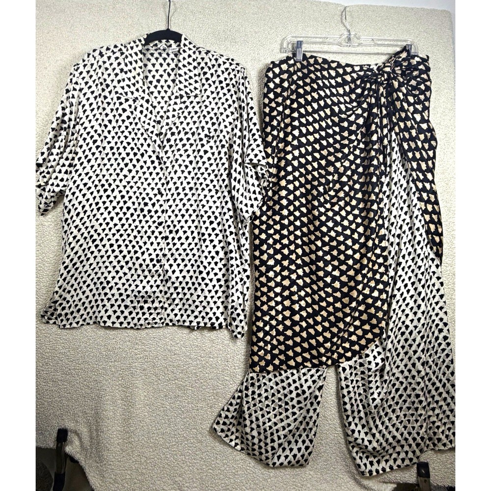 Anne Klein Vintage Saks Fifth Avenue 2pc Blouse Wide Leg Sarong Pants Set 12